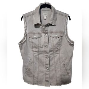 LOGO by Lori Goldstein Grey Denim Vest with Fray Details Size 10